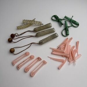 Vintage Perm Rods Pink Hair Clips Matching Clear Retro Rectangular Barrettes Lot